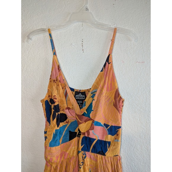 Angie Tropical Floral Twist Front Tiered Mini Dress Yellow Blue Pink Women Large - Picture 9 of 12